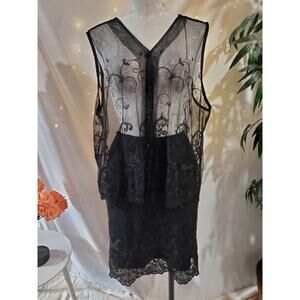 Vtg Diana Marco Embroidered Sheer Lace Trim Button Top Skirt Set Plus Size 16/20